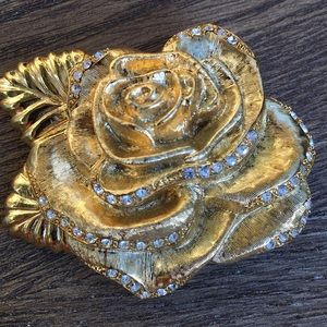 MONET RHINESTONE GOLD ROSE BROOCH